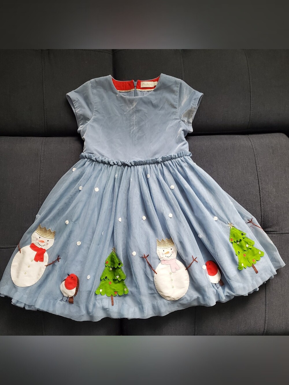 Mini Boden Light Blue Velvet Tulle Holiday Appliqué Christmas Dress